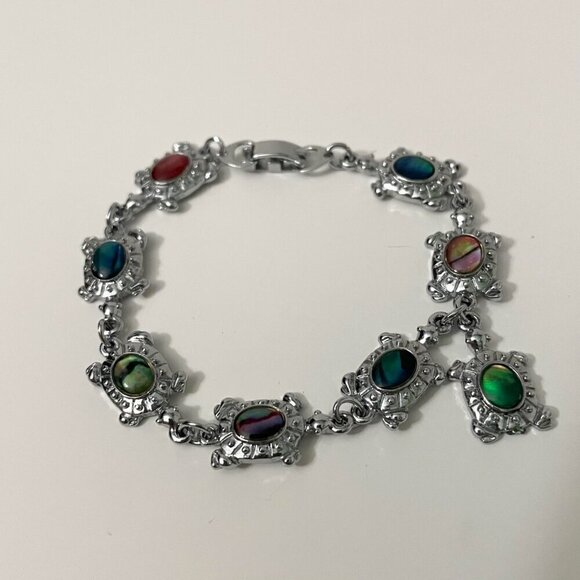 Multi Coloured Turtle Shell Bracelet 7 Inch Long - Picture 2 of 16